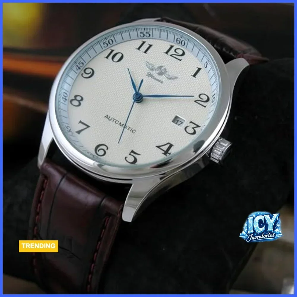 Automatic Mechanical Leather Band Watch with Day Calendar